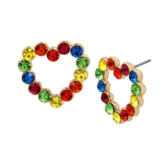 Betsey Johnson Rainbow Stone Heart Earrings - Picture 5 of 6